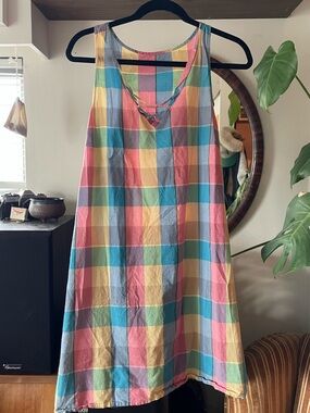 Colorblock Plaid Sleeveless Sundress - Pastel Multicolor